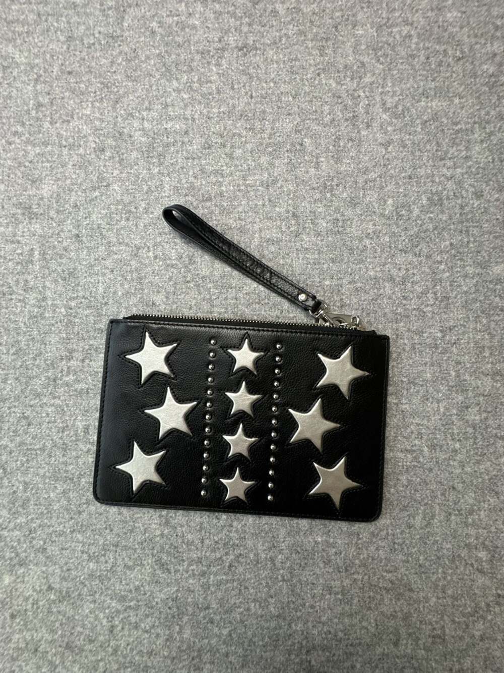 Rebecca Minkoff Black Leather Star Studded Wristlet Clutch